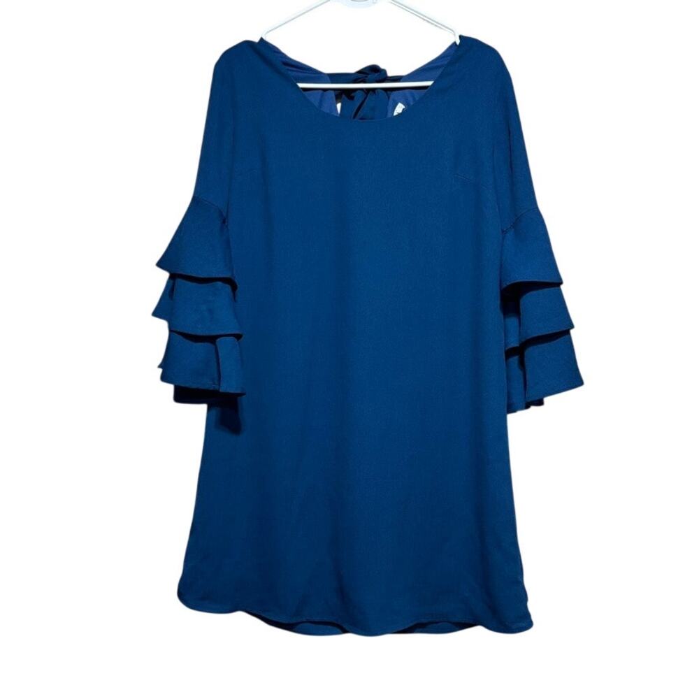 Miami Women's Royal Blue Lined Shift Dress Tiered Ruffle Sleeves Size M
